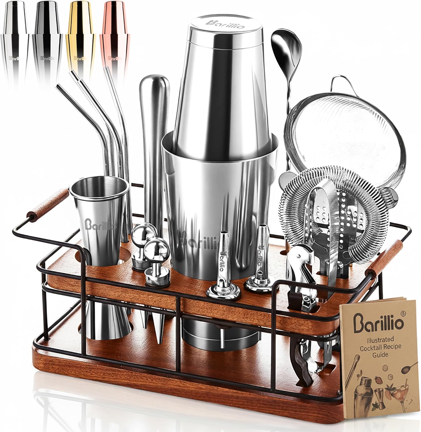 Barillio Bartender Kit – 23-Piece Stainless-Steel Cocktail Shaker Set with Premium African Mahogany Stand | Martini Barware Mixing Tools for Home Bartending | Gift Set - Thumbnail 3