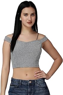 popwings Casual Solid Shimmer Off Shoulder Crop Top for Women || Sleeveless Crop Top for Women || Latest Stylish Women Crop Top || Women Crop Top for Summer-picture-11