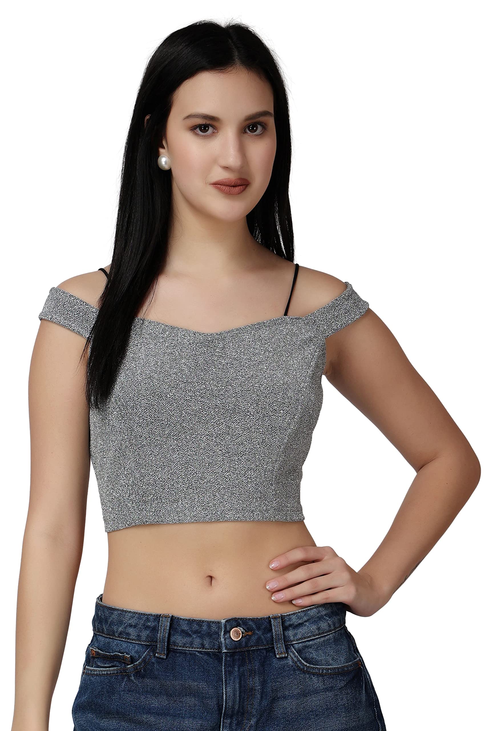 popwings Casual Solid Shimmer Off Shoulder Crop Top for Women || Sleeveless Crop Top for Women || Latest Stylish Women Crop Top || Women Crop Top for Summer-picture-38