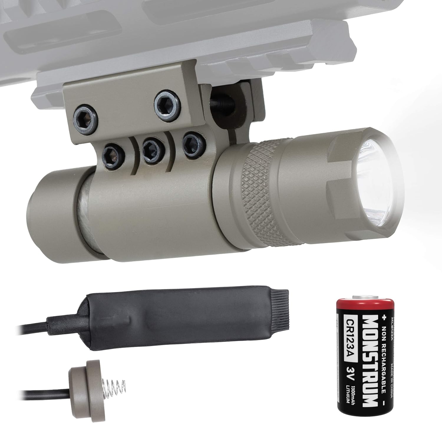 Monstrum 90 Lumens LED Flashlight with Rail Mount and Detachable Remote Pressure Switch | Flat Dark Earth