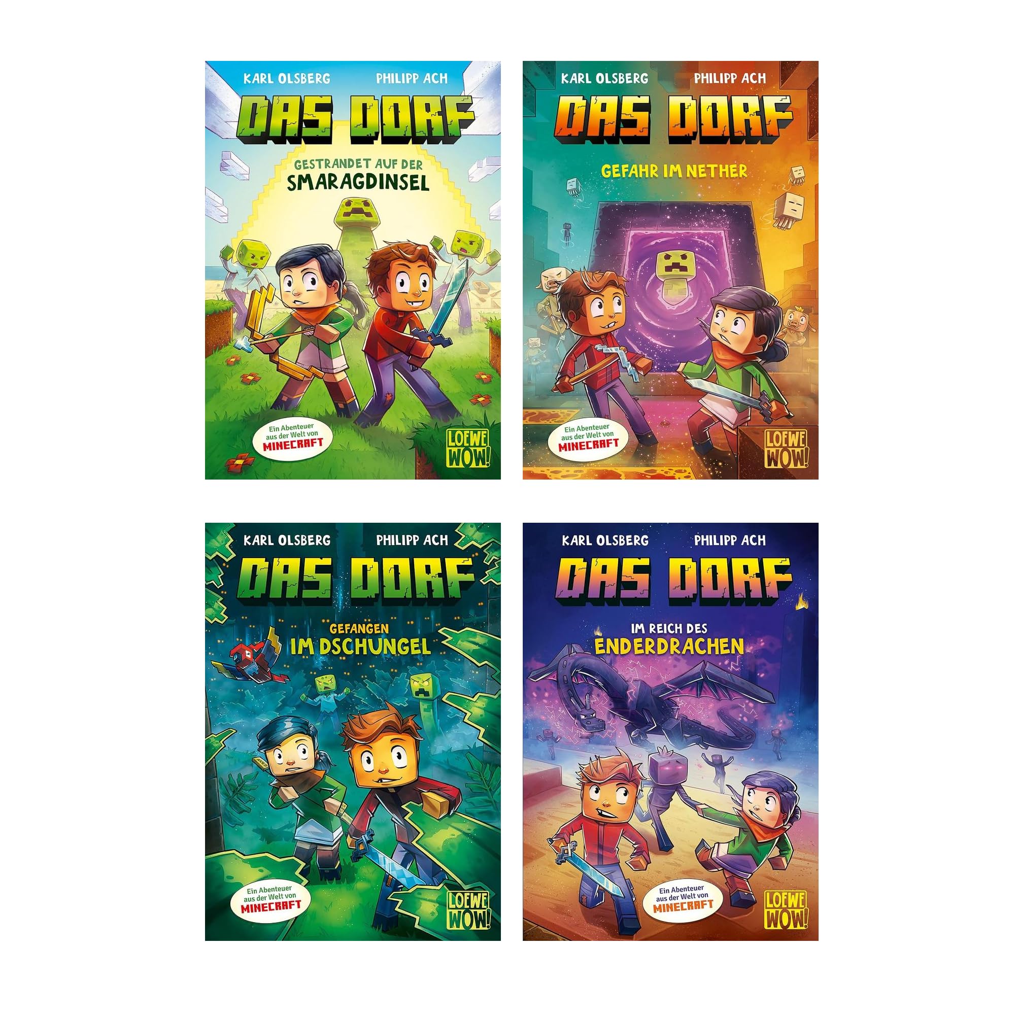 Das Dorf Bücher Set Band (1 bis 4) | 4-teiliges Kinderbücher Gaming-Abenteuer im Minecraft Universum | Lese Spaß für Kinder ab 8 Jahren | inkl. exklusivem Lesezeichen