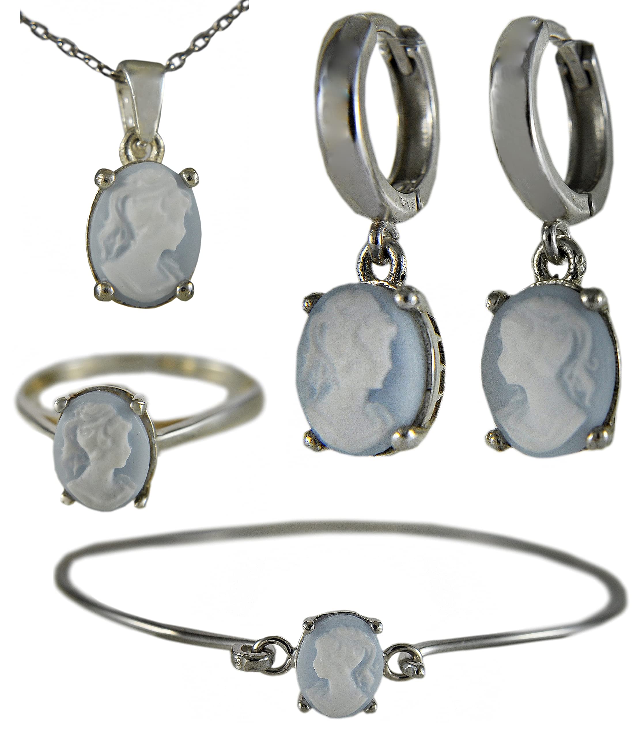 silber set schmuck 925 damen - Lady Cameo - Vintage - Kamee - Antik - Geschenkset - Geschenk für Mama - mit Liebe Handgemacht - Schmuck Geschenke für Sie