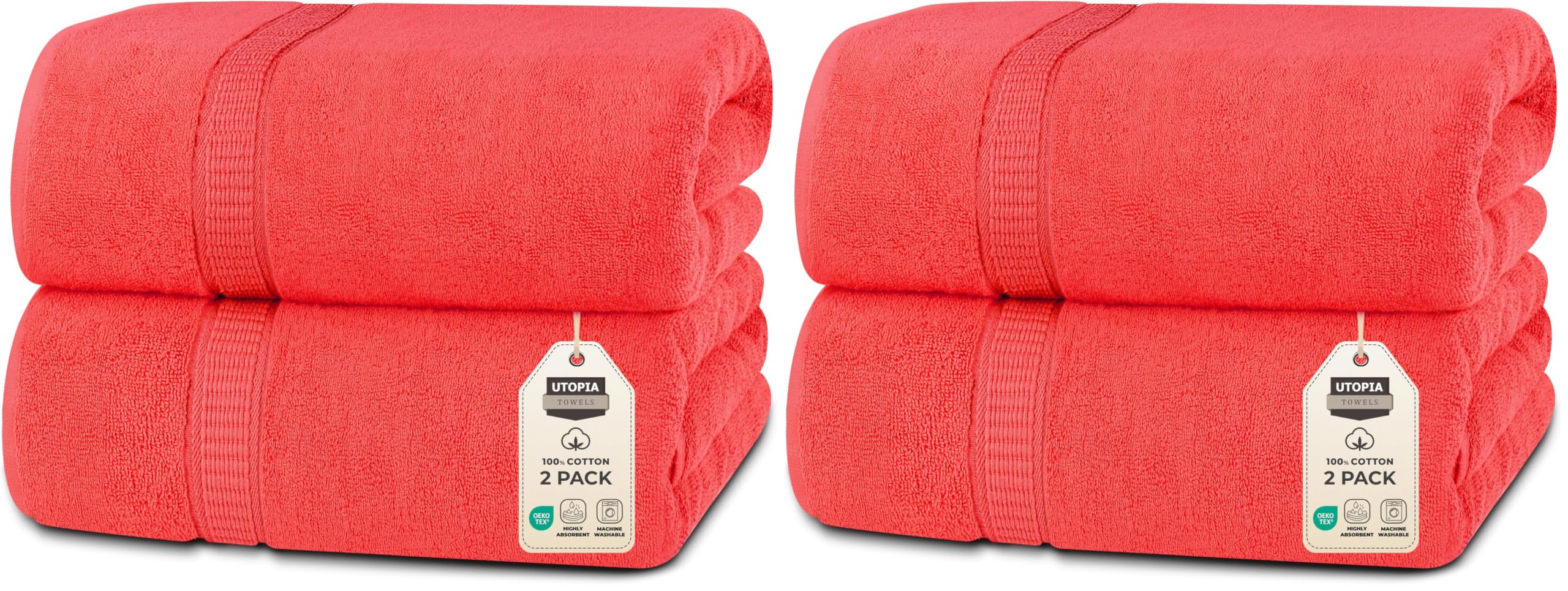 Utopia Towels Luxurious Jumbo Bath Sheet 2 Piece, 600 GSM, 35 by 70 Inches, 100% Ring Spun Cotton, Highly Absorbent and Quick Dry Extra Large Bath Towel, Super Soft Towel, Coral (Pack of 2)