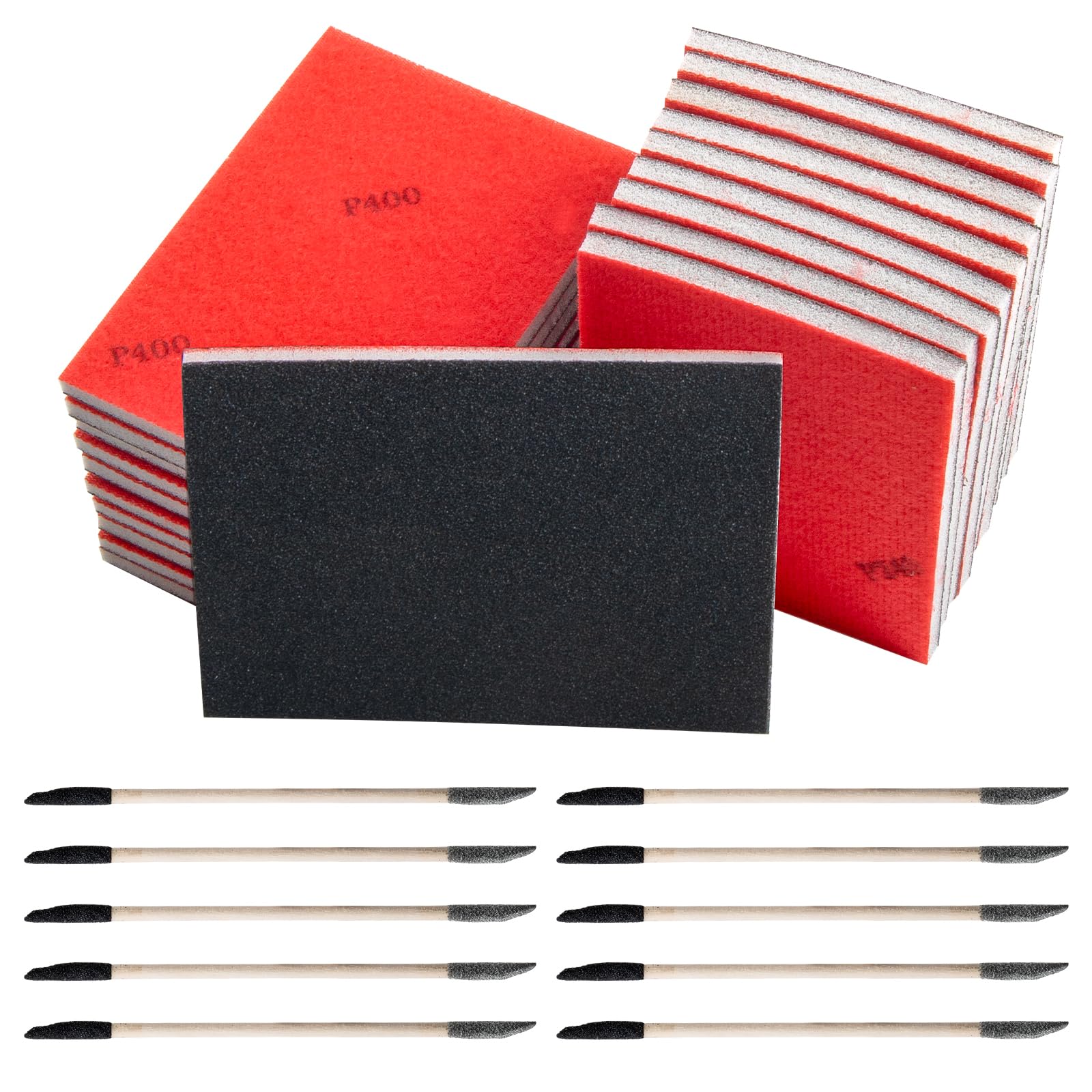 30pcs Wet Dry Sanding Sponge And Sanding Sticks Kit,Soft Foam Hand Coarse Sandpaper Blocks Pads For Wood 180 240 320 400 Grit