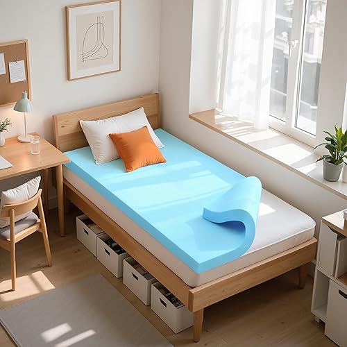 CHUN YI Cubrecolchón de espuma viscoelástica de 3 pulgadas, tamaño individual, de gel de ventilación refrescante, protector de colchón de alta