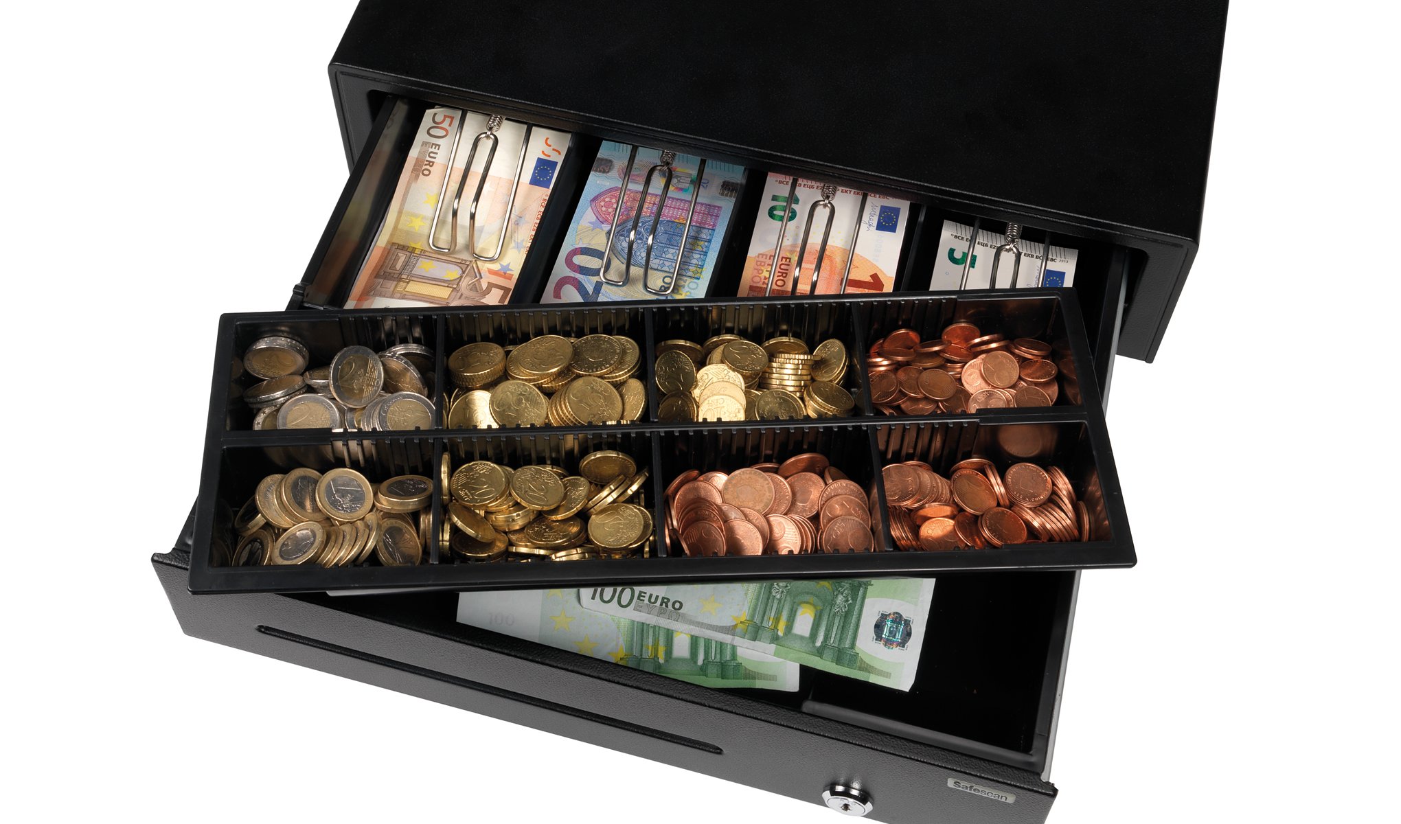Safescan SD-4141 cassetto per soldi conserva i contanti - Cassa cassetto con 4 scomparti per banconote e 8 per monete - Connessione RJ-12 - Cassetto registratore di cassa 41 x 41,5 x 11,5 cm