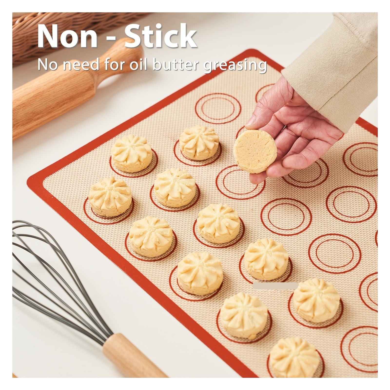 Silikon Backmatte Macarons 1/2/4 Stück Silikon-Backmatten, dicke, antihaftbeschichtet, wiederverwendbar, for Backofen, Kekse, Macarons, Gebäck(4pcs mats set)