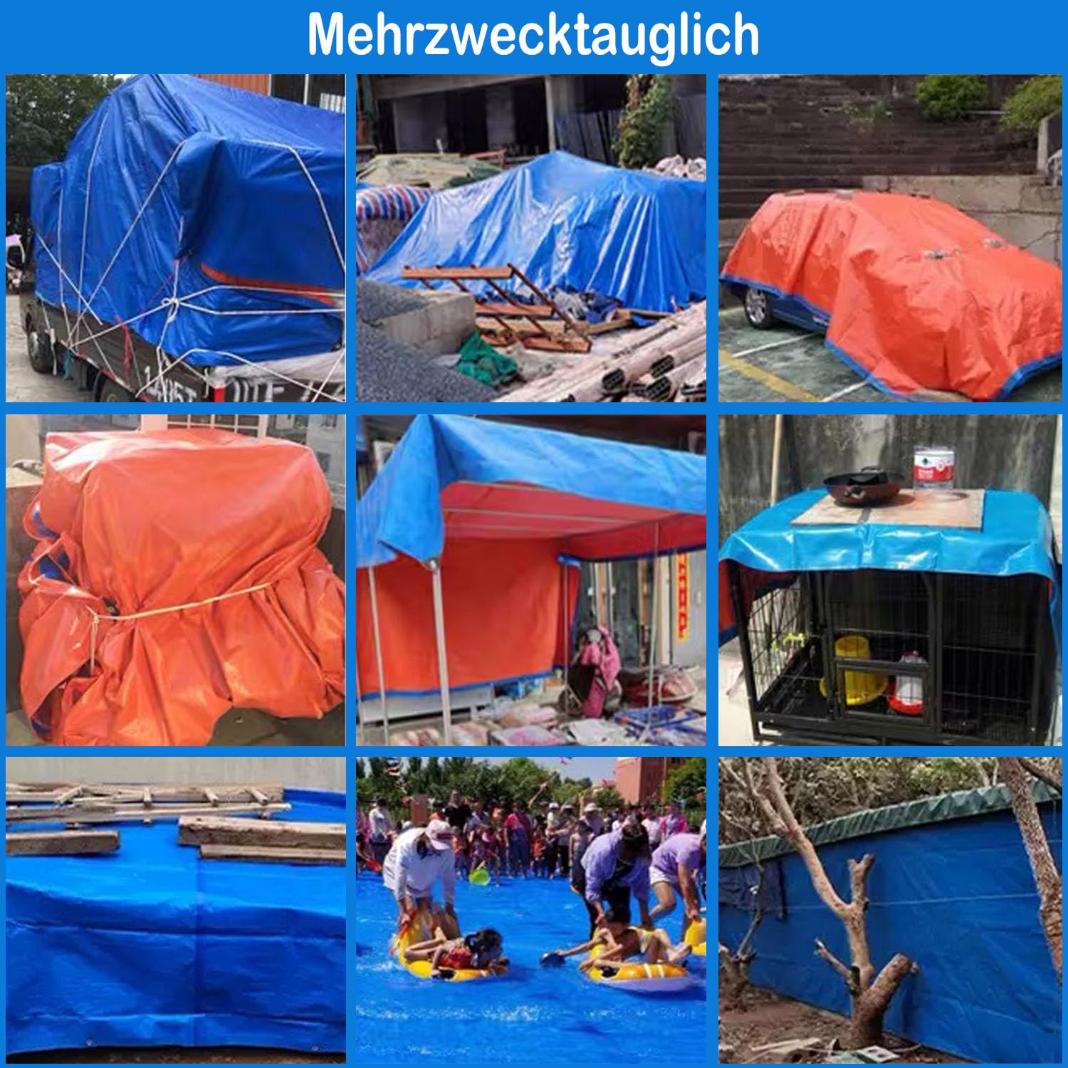 Bâche 6 x 9 m imperméable avec Anneaux – Bâche en Tissu 160 g/m² indéchirable, résistante aux UV et à la moisissure – Bâche Polyvalente pour Meubles de Jardin, Bois, Voiture