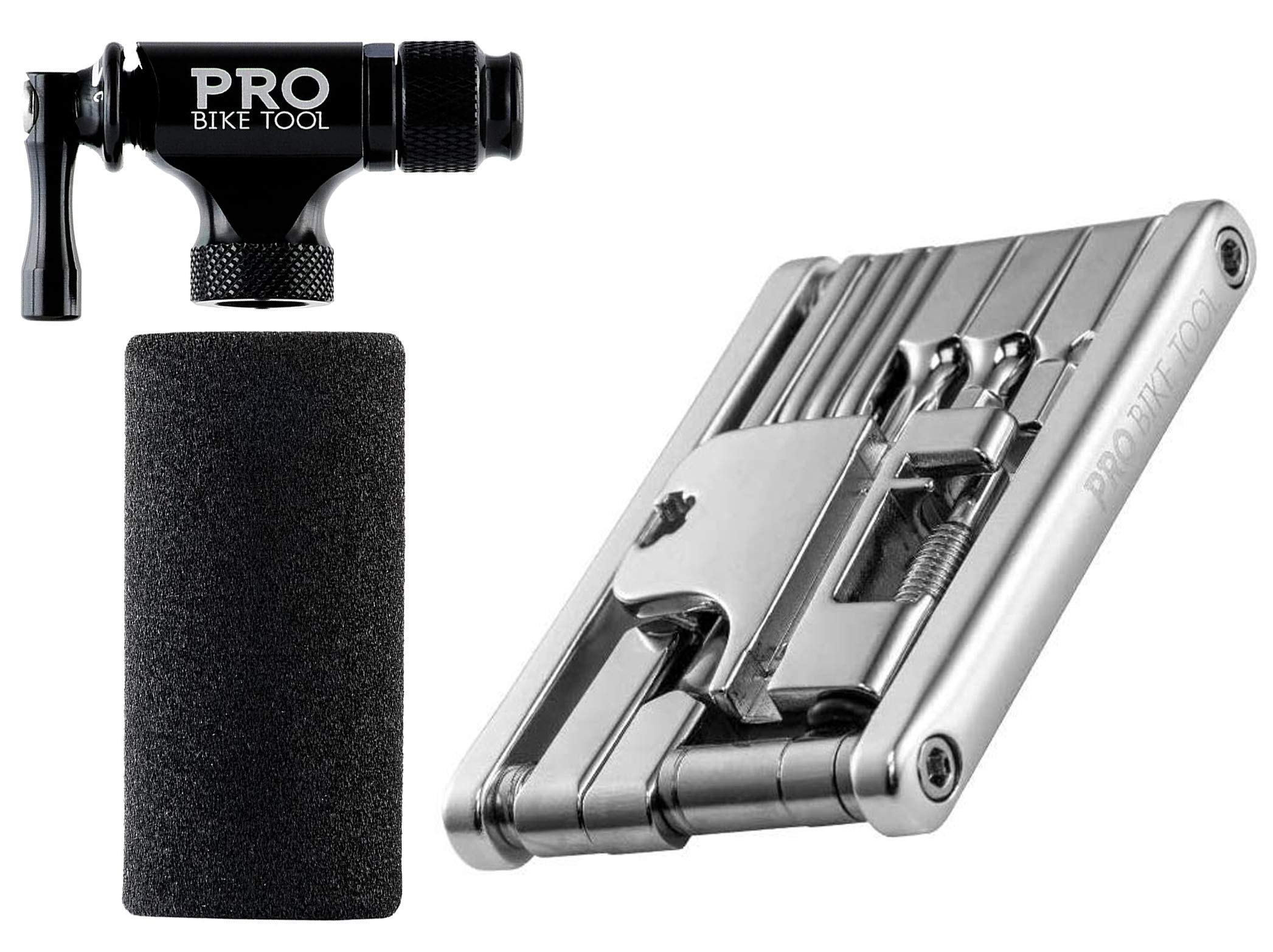 PRO BIKE TOOLCO2 Inflator + 17 in 1 Bicycle Multitool - for Road and Mountain Bikes
