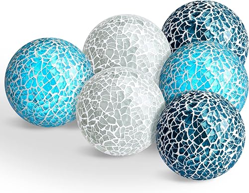 6 bolas de mosaico, esferas decorativas de cristal de mosaico, orbes decorativos, esfera de mesa para decoración de sala de estar, bolas de centro