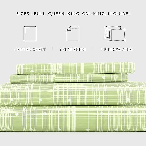 Miniatura 4 de ienjoy Home Juego de sábanas ultrasuaves de primera calidad de 4 piezas con estampado de lunares, tamaño Queen, musgo
