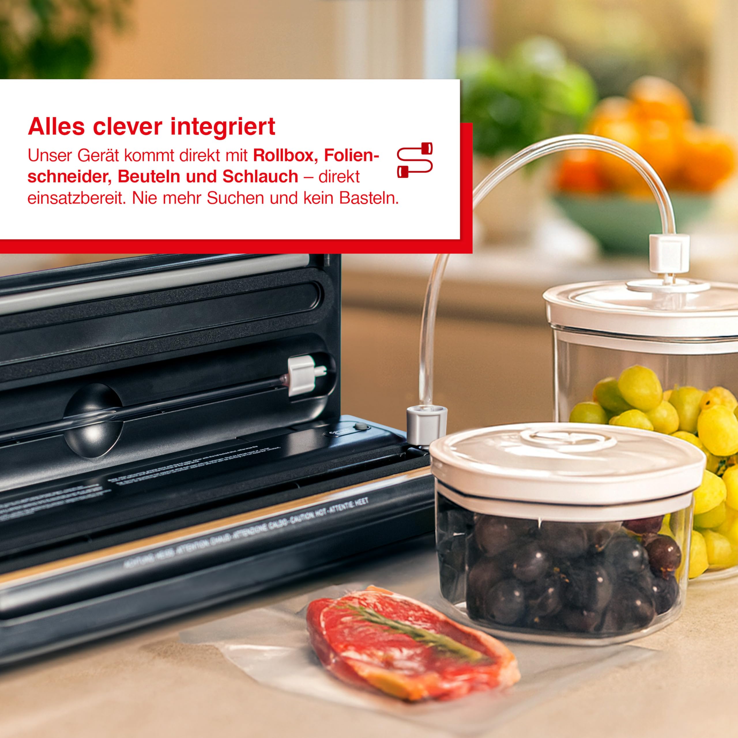 Solis Vakuumiergerät Vac Premium 574 - Einschweißgerät für Lebensmittel - Vakuumierer/Folienschweißgerät mit Pulse-Funktion | 8x länger frisch, Vollautomatisch, Pulse & Marinier-Funktion, Folienschneider, Inkl. Beutel & Rollen