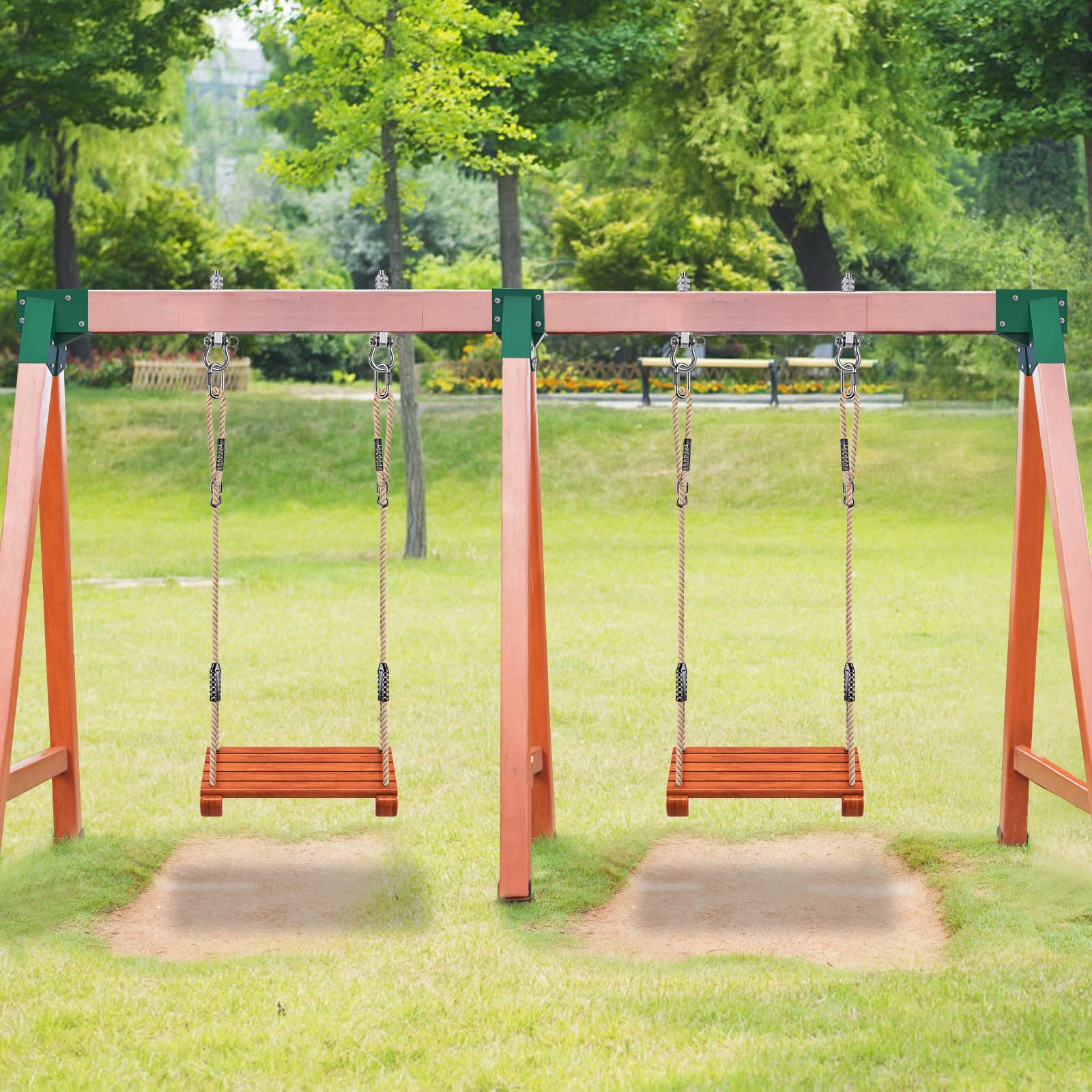 BeneLabel Raccord de Balançoire Fixation Balançoires Jardin 90 Degrés Milieu Connecteur pour Balançoire Kit Quincaillerie pour Aire Jeux Poteaux Bois Triangles Acier pour Poutre 143x95mm&Pied 95x95mm