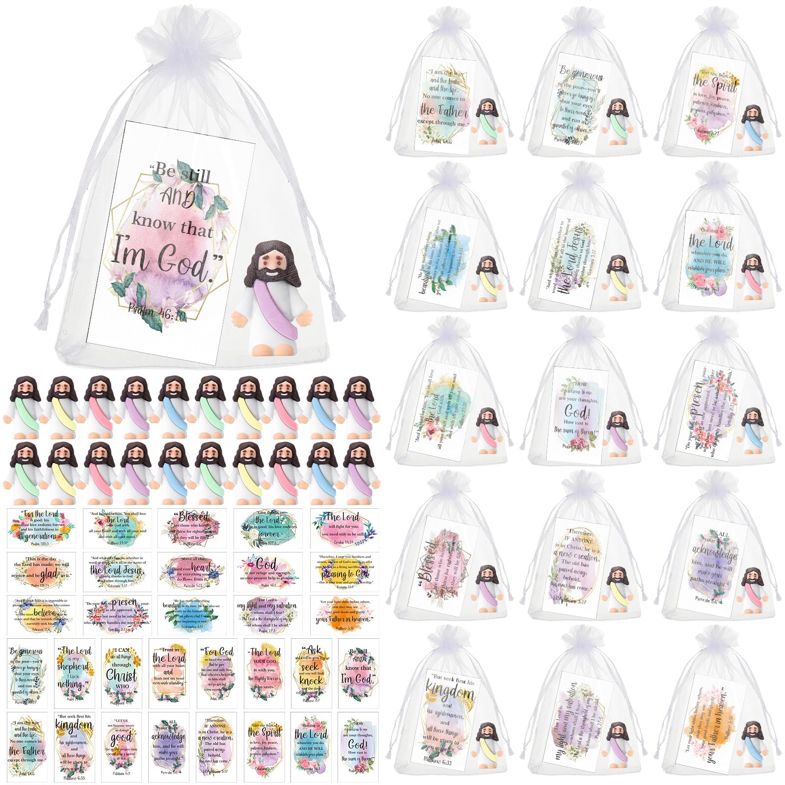Mini figurine de Jésus pour cadeau d'invités de baptême chrétien avec pochette