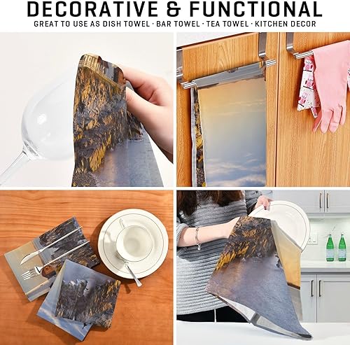 Miniatura 7 de Paquete de 4 hermosos paños de cocina Lighthouse altamente absorbentes, súper suaves, de 18 x 28 pulgadas, reutilizables, de secado rápido, juego