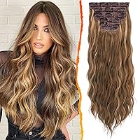 Vista 47 de BARSDAR Extensiones de cabello con clip - Extensiones de cabello onduladas de 20 pulgadas con reflejos - 5 piezas de extensiones de cabello