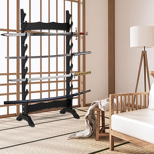 Miniatura 4 de lukar Soporte de exhibición de espada de 8 niveles, piso de soporte de Katana multicapa, soporte de piso de estante de espada de madera, soporte de