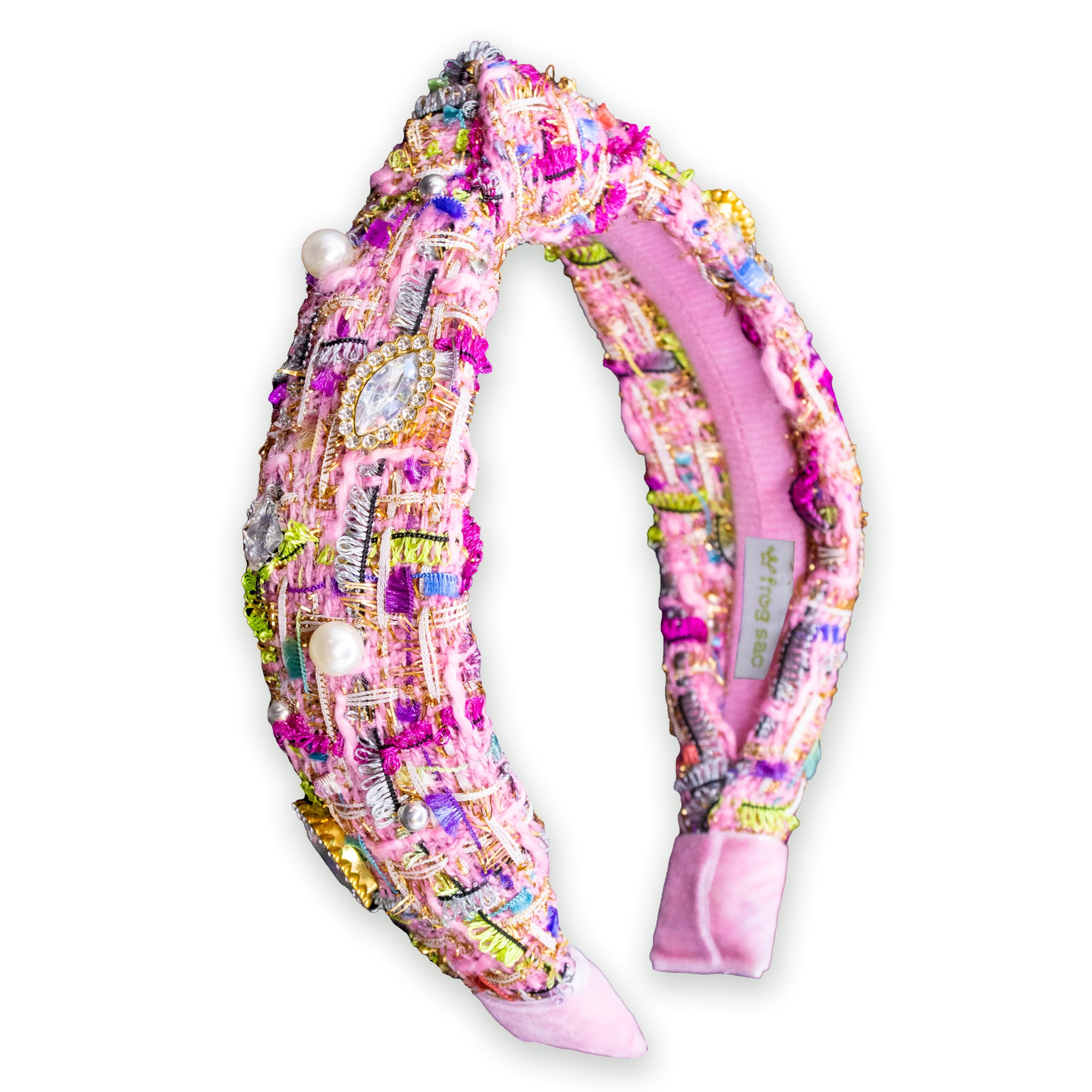 Pink Velvet Knot Headband with Sprinkles Rainbow Confetti Beading Velvet Rainbow Sprinkle Knotted Headband- Knotted Headband  main image 2