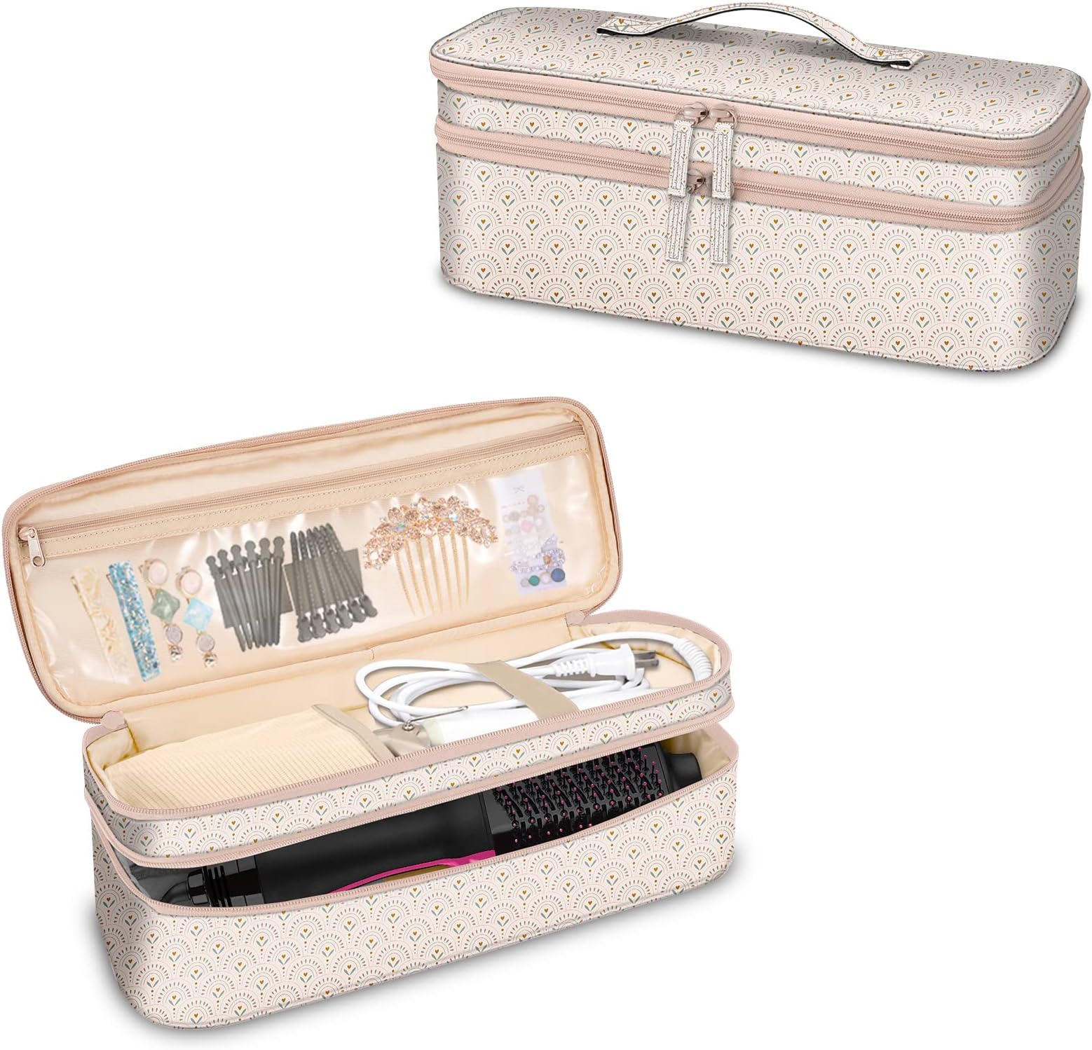 SITHONDouble-Layer Travel Carrying Case for Shark FlexStyle/SmoothStyle, Water Resistant Storage Organizer Bag for Airwrap Styler, Also for Revlon One-Step Hair Dryer (Bag Only) (Heart Arch)
