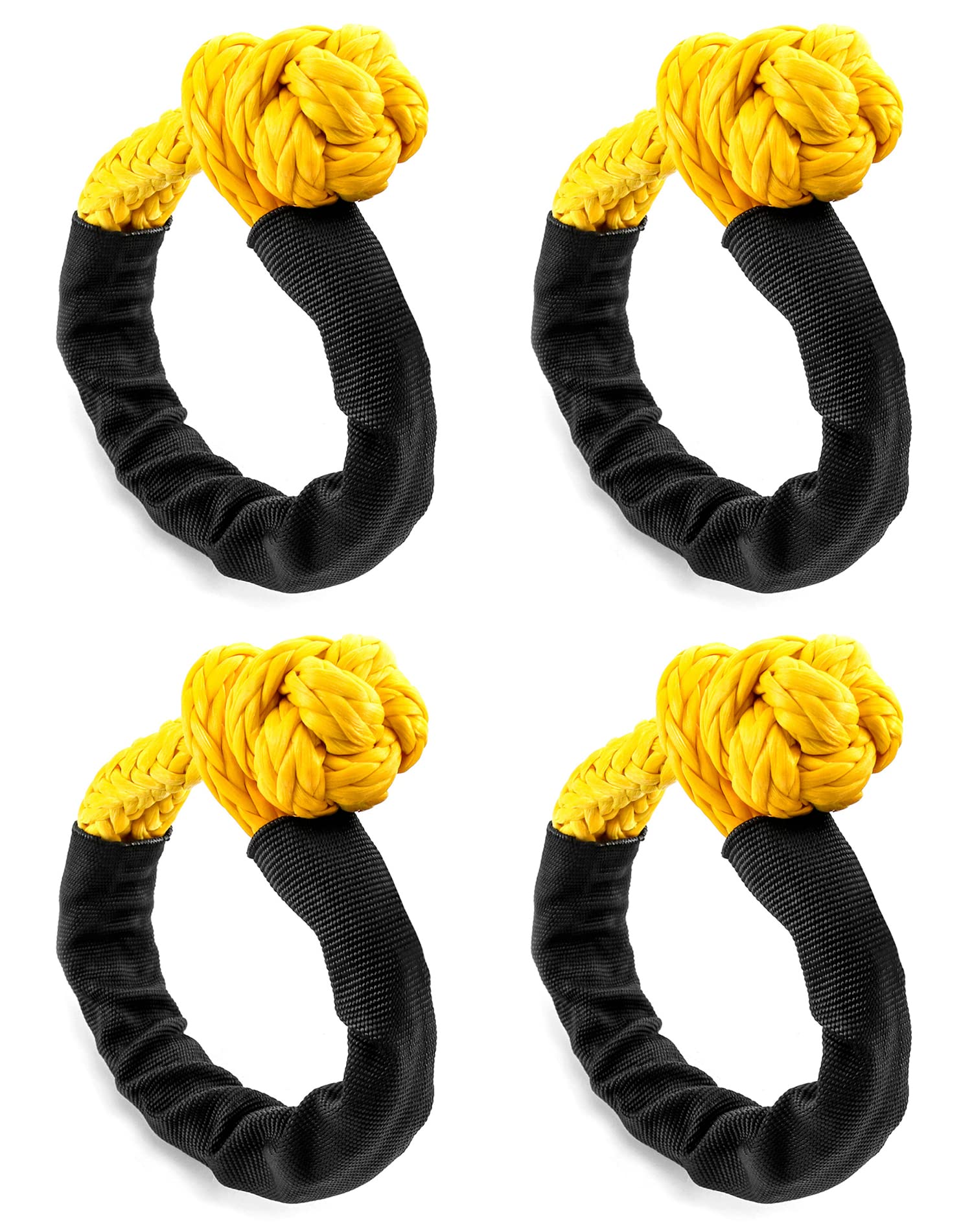 QWORK Syntetyczna miękka szekla do holowania szosowego, żeglarstwa, ATV, ciężarówki, 4 sztuki, 1/2 cala x 50 cm, wytrzymałość na rozerwanie 19 kg, syntetyczna linka z uchwytem, czarna WD8873