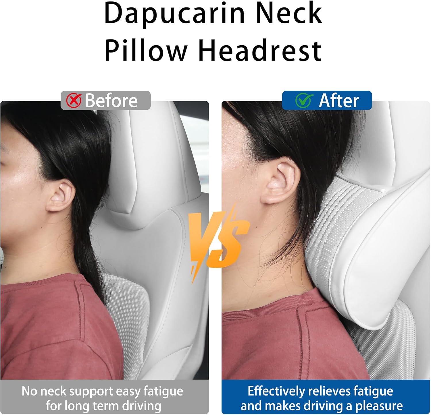 Car Headrest Memory Foam Neck Pillow for Driving with Leather Cover Soft Comfortable Seat Head Pillow Cushion for Most Cars SUV Sedan Home Office, White, 2PC - Image 5