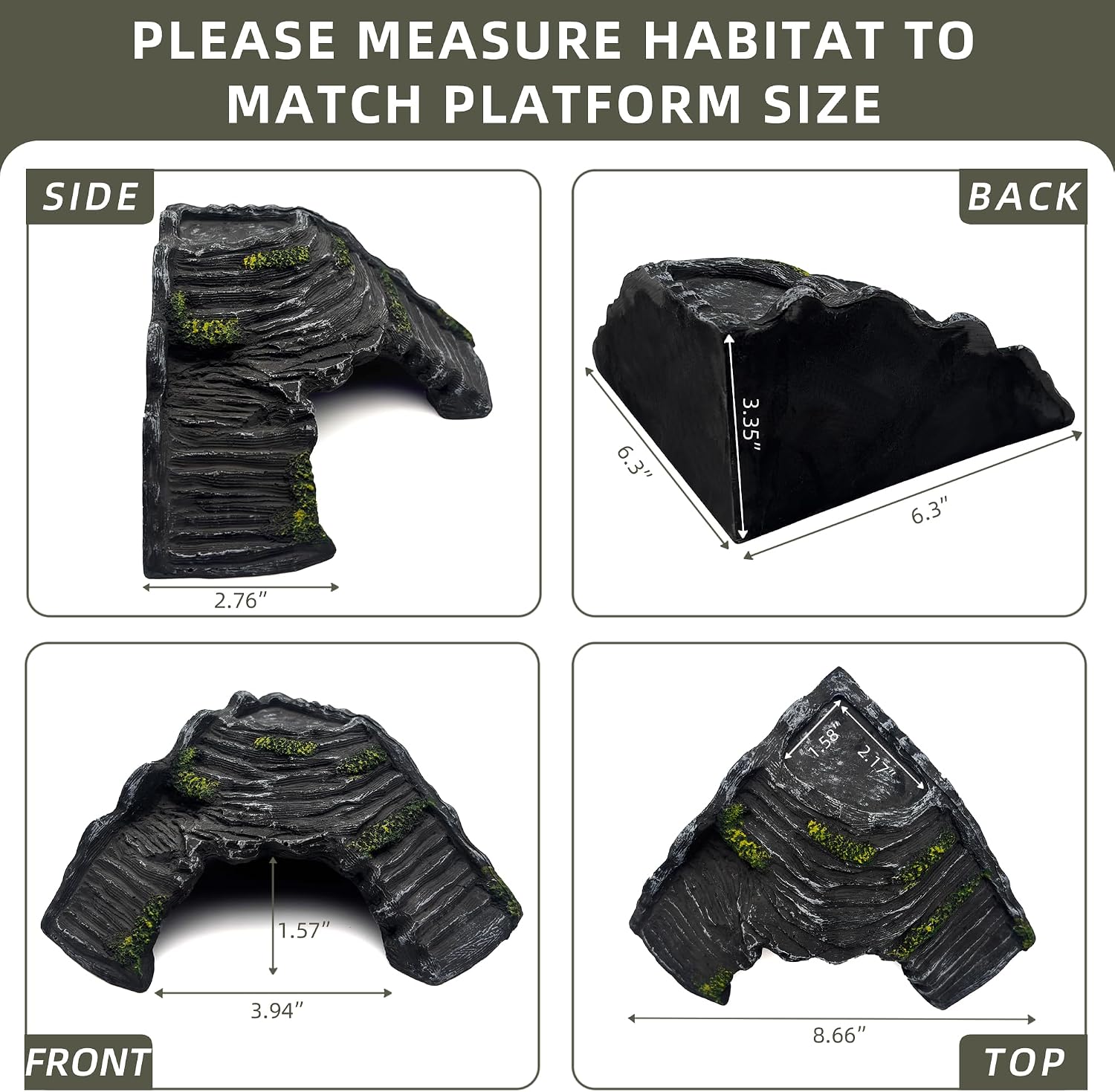 Reptile Hideout Cave with Basking Platform, Snake and Gecko Hide | Resin Rock Shelter, Climbing & Hiding Decor for Bearded Dragons, Lizards, Tortoises and Frogs, Terrarium Tank Accessories