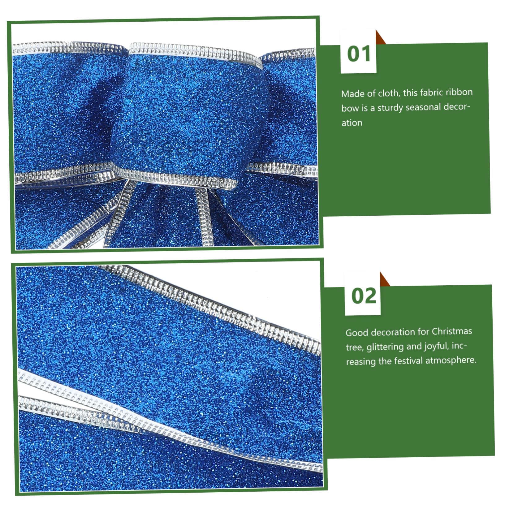 Hohopeti 5piezas Lazo De Cinta Navideño Brillante Lazos De Tela para Árbol De Navidad Adornos Nudo para Obsequio Cinta Azul