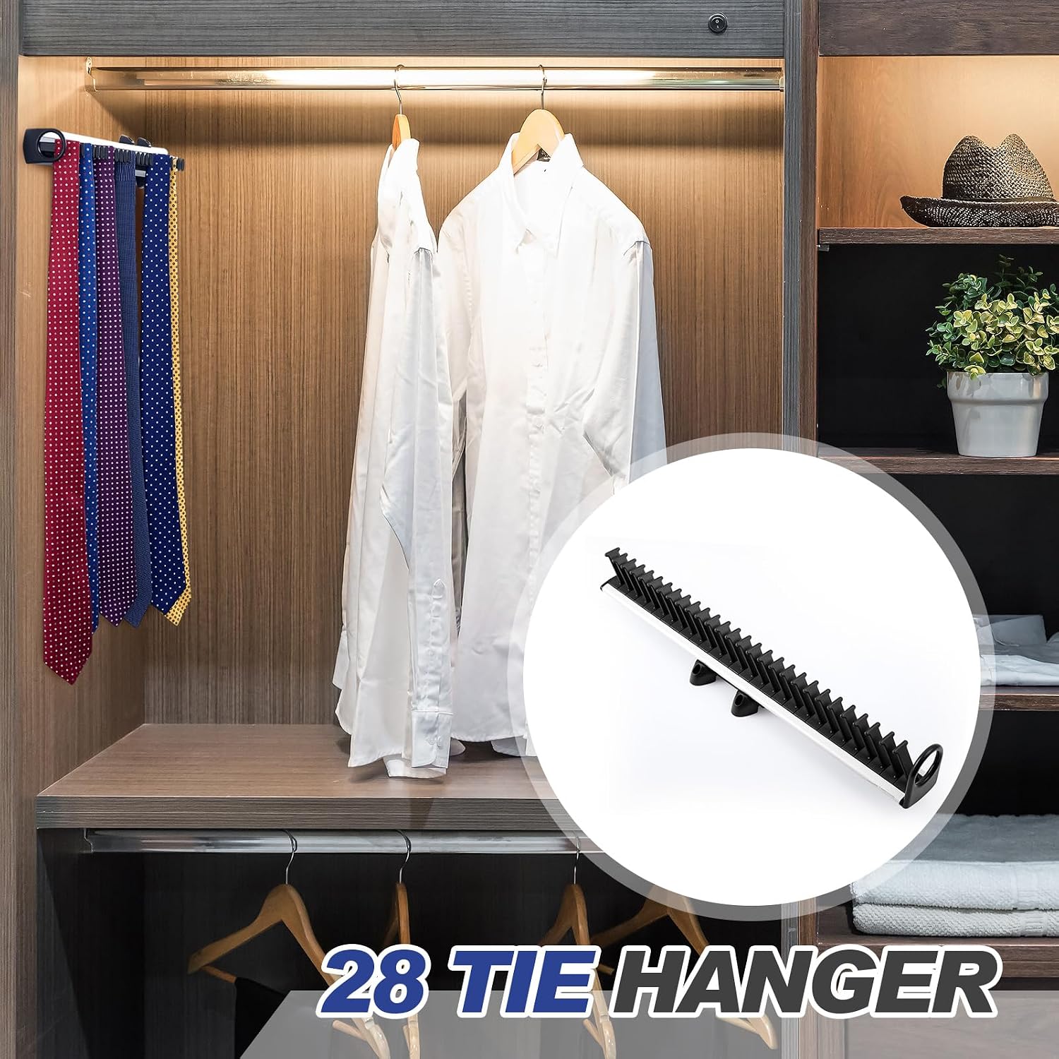Maxdot Sliding Tie Racks 28 Tie Hanger Pull-Out Belt Rack Scarf Belt Storage Display Rail for Wardrobe Home Gift Retail Store Organizer for Side Mount(18.1 x 3.4 Inch)