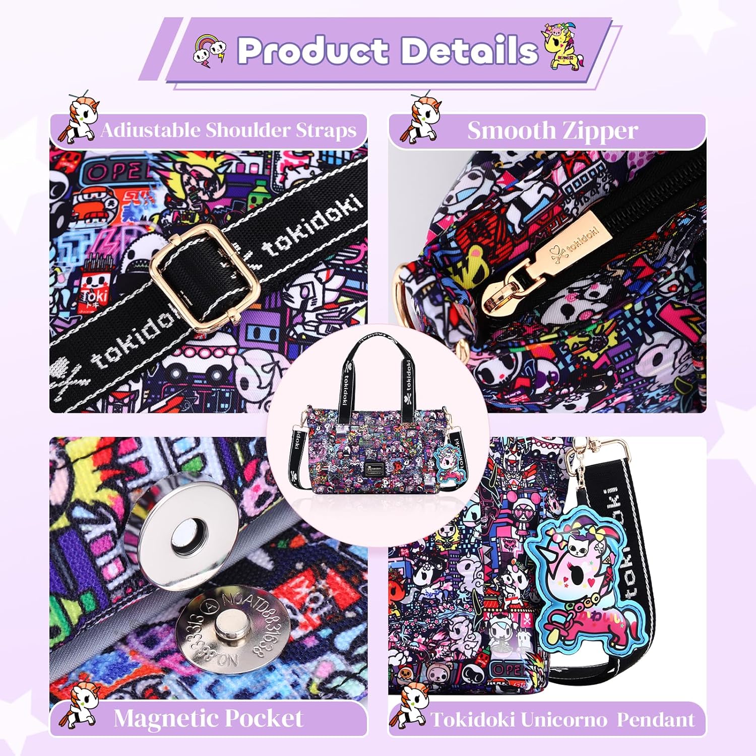 Tokidoki Tote Bag for Women Large Capacity Shoulder Bag with Strap Hobo Tote Handbag for Trave Work