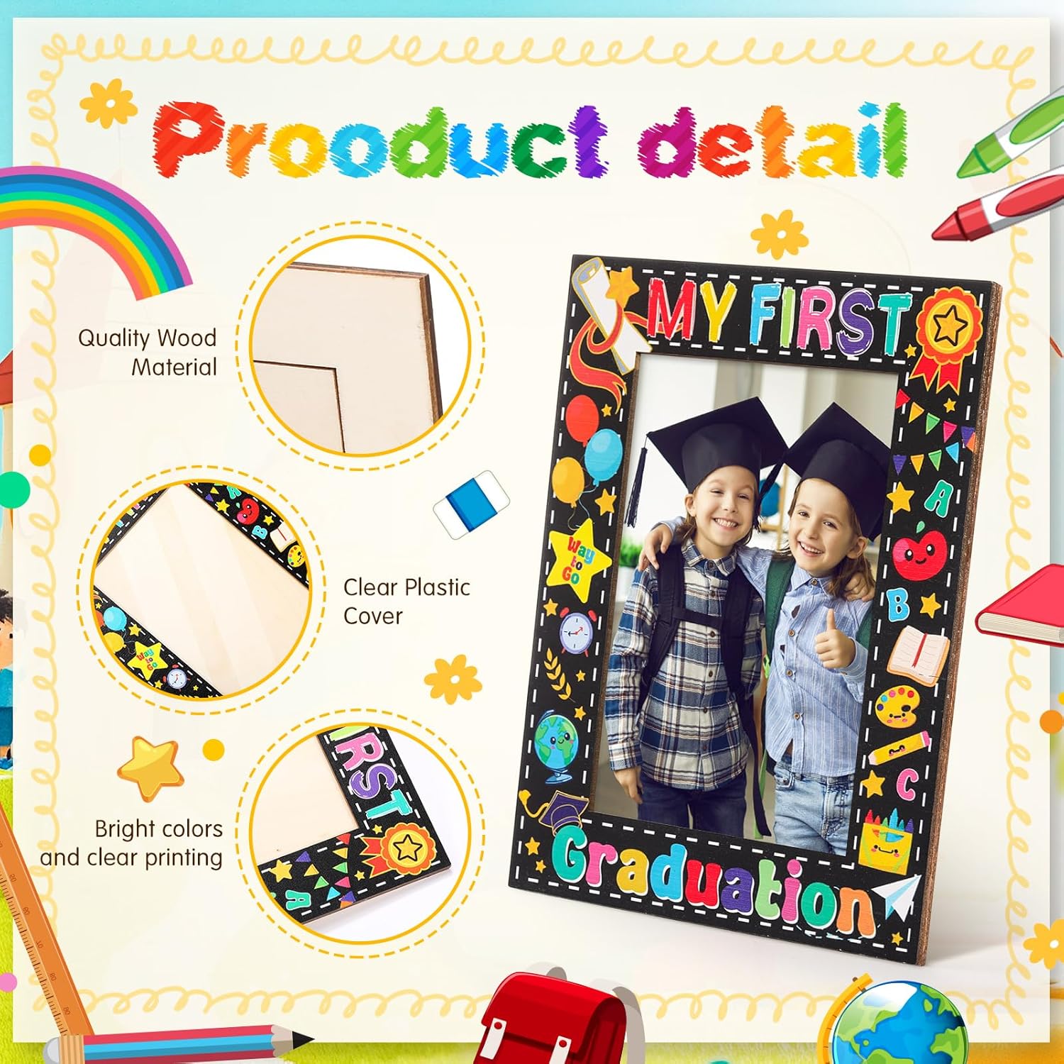 Weysat 12 Pcs Preschool Graduation Picture Frames 4x6 Wooden My First Kindergarten Graduation Picture Frame 2026 Vertical Pre-k Photo Holder Gifts for Boys Girls Son Graduates