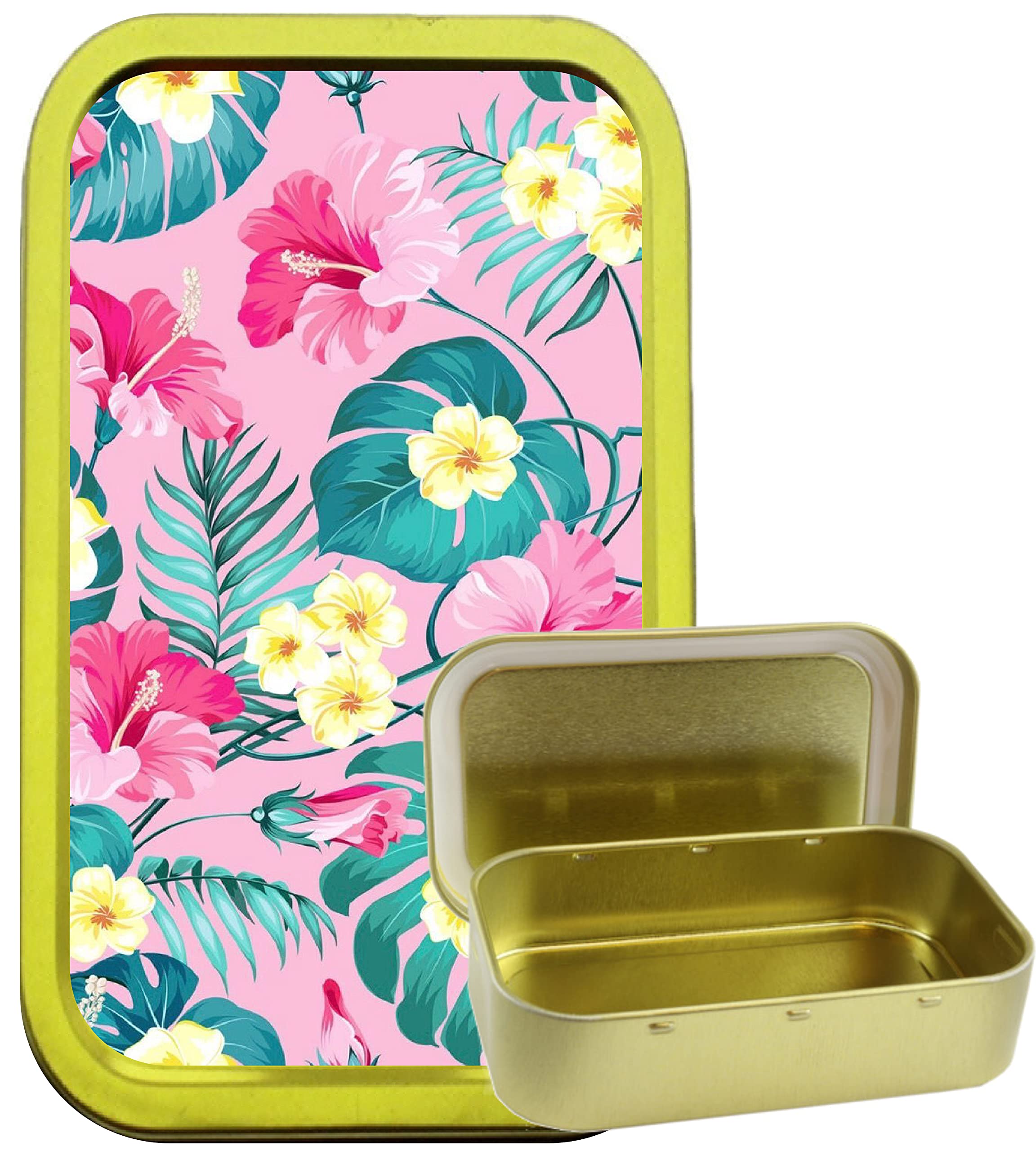 Teez Gold Pink Floral 1Oz Tobacco Tin,Baccy Tin, Pill Tin, Pocket Tin