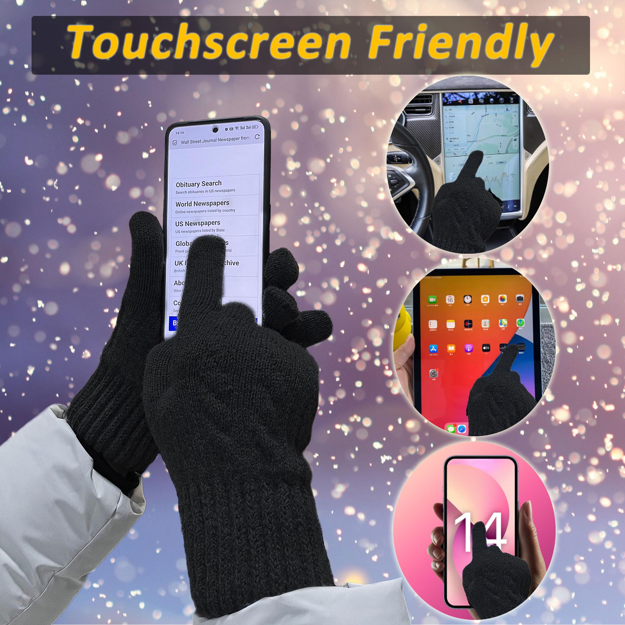 ehsbuy Guanti Termico Donna Invernali con Fodera in Pile Touch Screen Guanti Caldi Morbidi Elastici con Polsino a Maglia per Sci Ciclismo Sport Esterni