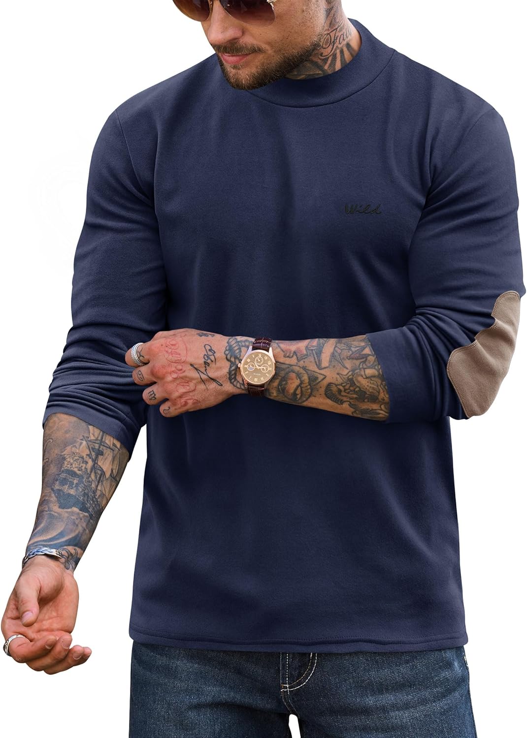 Mens Mock Turtleneck Shirt Thermal Fleece Casual Long Sleeve Base Layer with Elbow ...