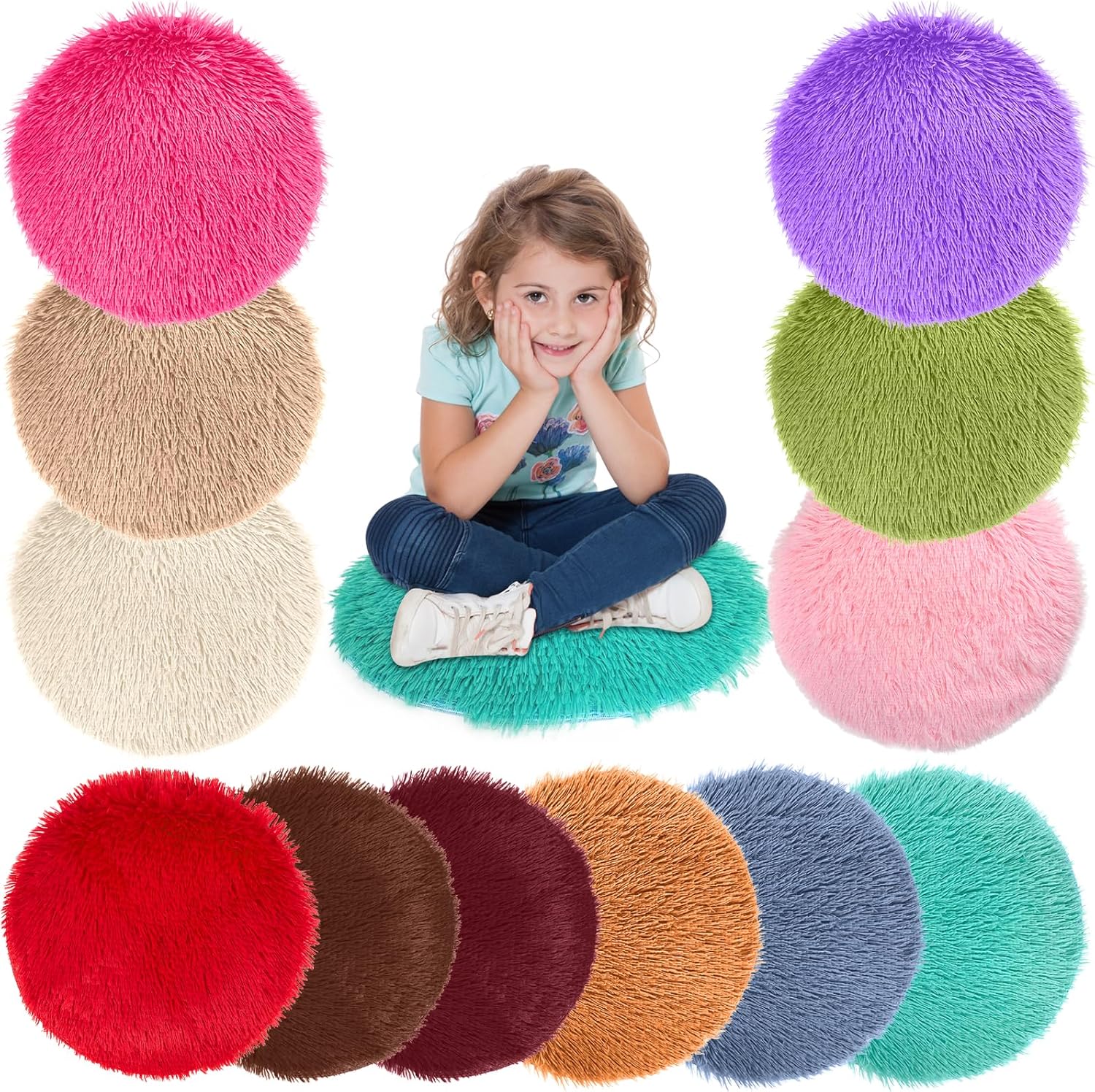 12 Pcs Kids Crazy Carpet Circle Seats Round Floor Mat Kids Floor Cushions 16 Inch, Soft Colorful Educational Classroom Rug for School Home Group Activity Learning Marker Playing Areas