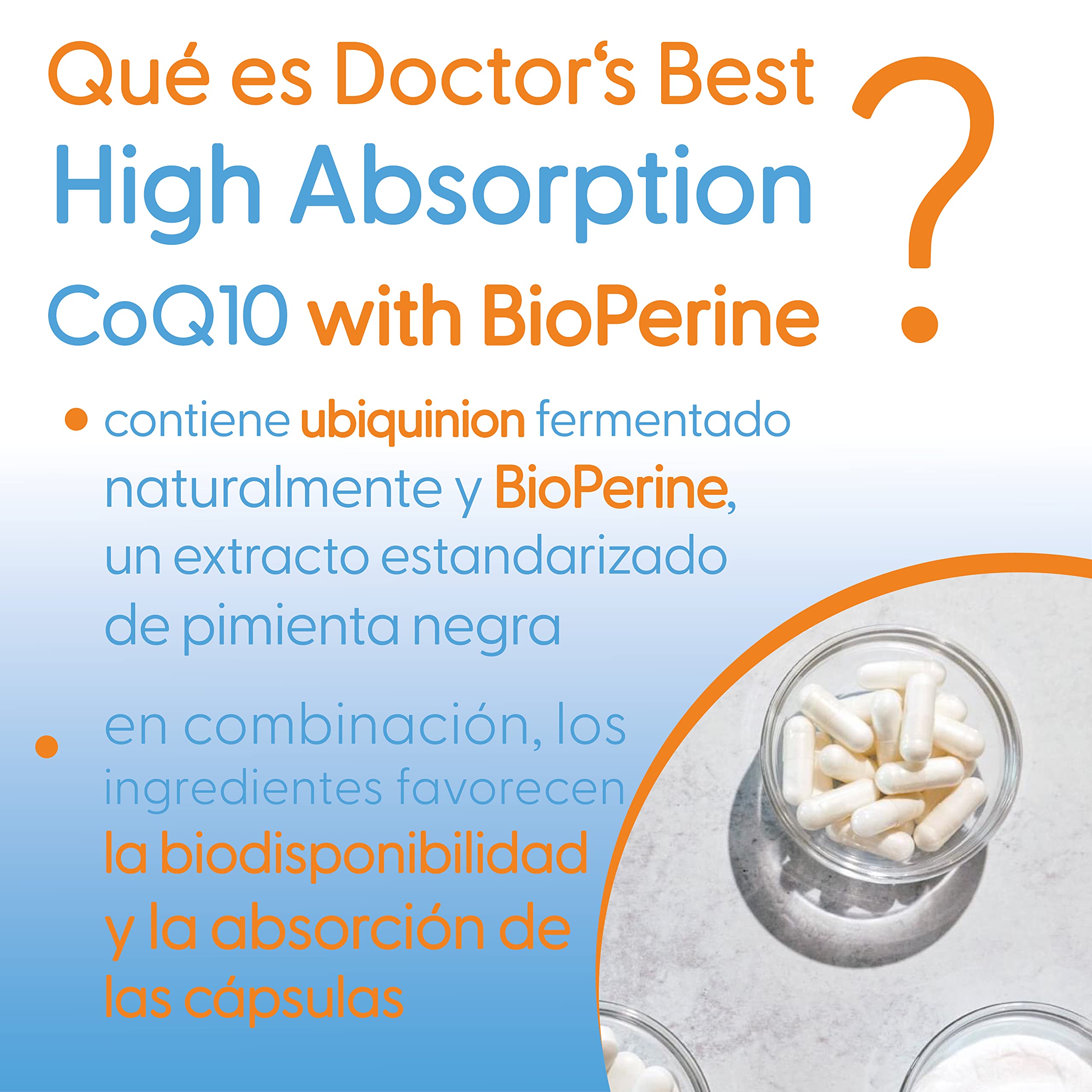 Doctor's Best, High Absorption CoQ10 (CoQ10 de Alta Absorción con Bioperina), 100mg, 120 Cápsulas vegetales, Coenzima Q10, Probada en Laboratorio, Sin Gluten, no GMO