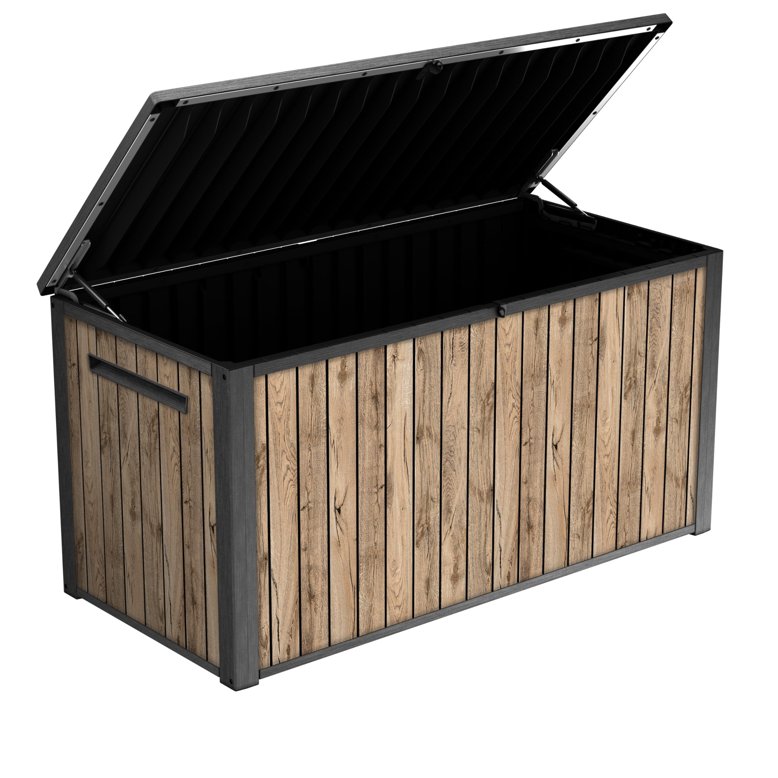 Keter Sierra Auflagenbox/Kissenbox 643 Liter | 100% Wasserdicht mit Belüftung dadurch kein übler Geruch/Schimmel Moderne Holzoptik | Deckel belastbar bis 250 KG | Deckel mit Gasdruckfedern