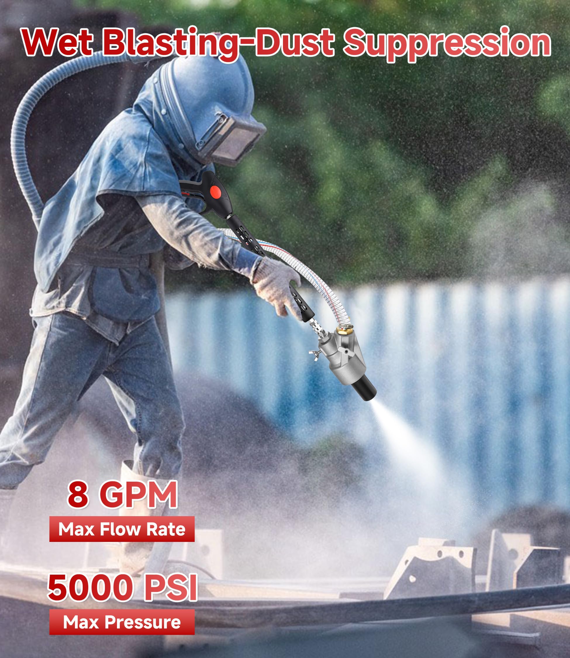 M MINGLE Kit de chorro de arena para lavadora a presión, pistola de arena húmeda de 5000 PSI para lavadora a presión, kit de chorro de arena para lavadora eléctrica, 8.0 GPM, conexión rápida de 1/4