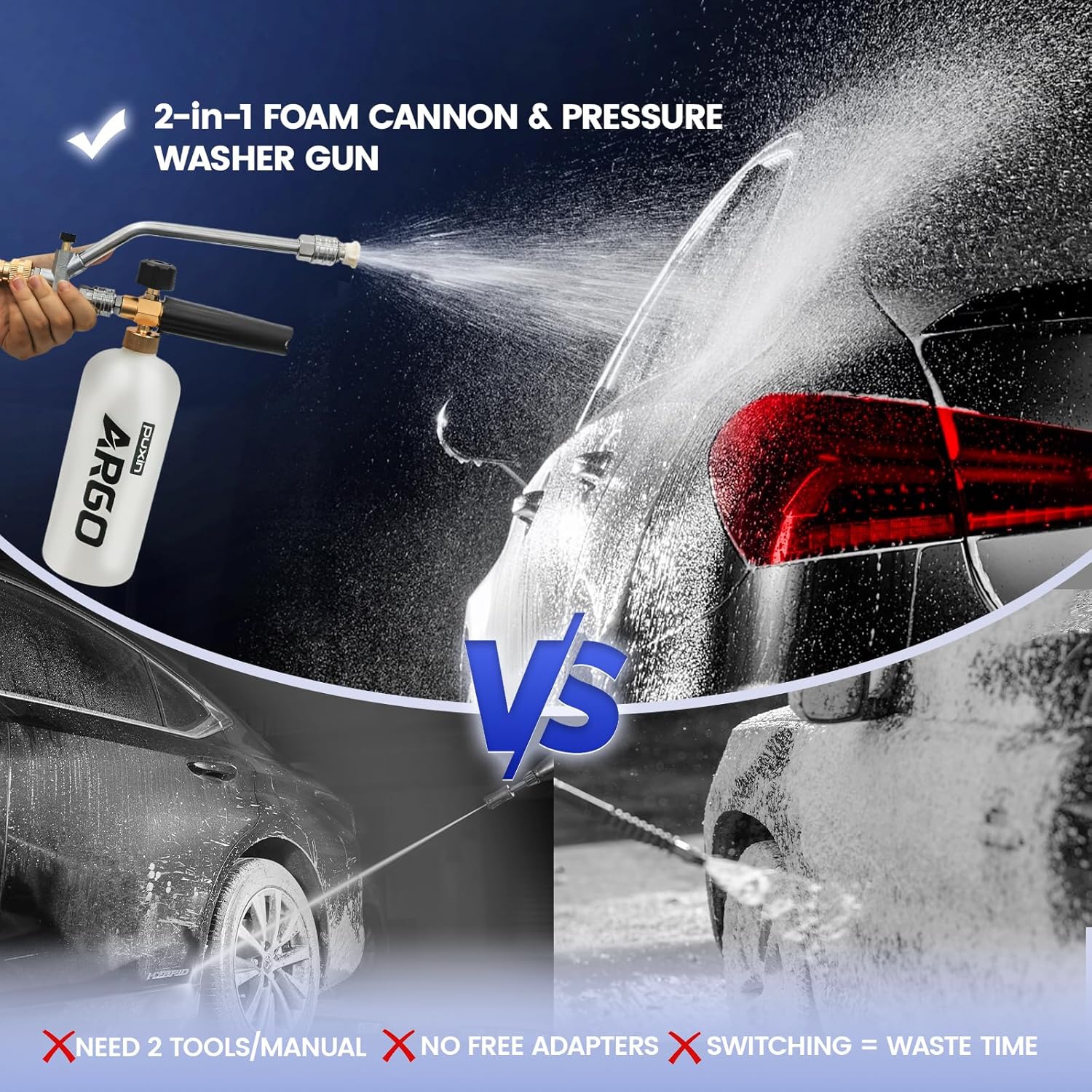 Foam Cannon for Pressure Washer, Stubby Gun with Dual Connector (M22-15mm Adapter + Wash Mitt), 5 Nozzles Car Wash Foam Blaster, 1/4" Quick Connect for Auto/Home