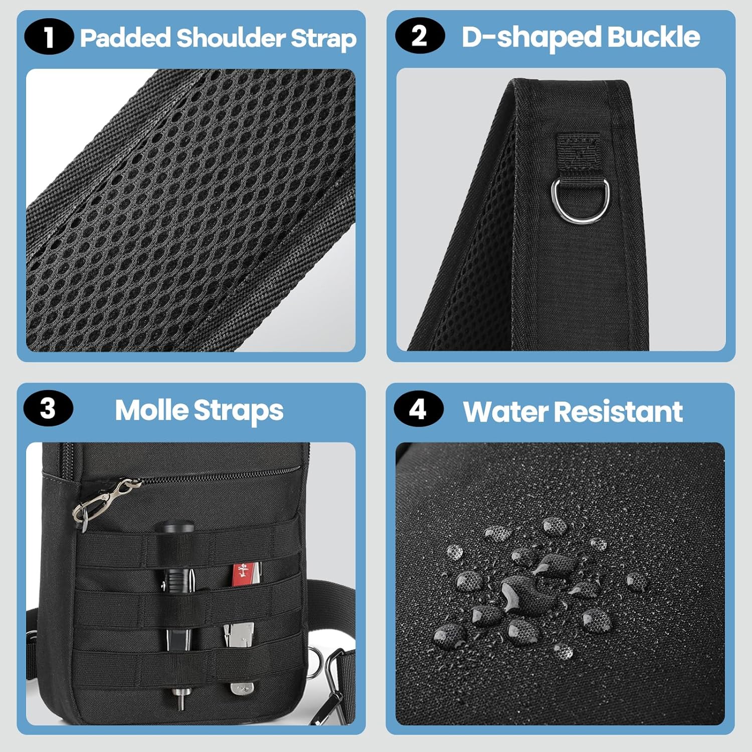 Sling Bag, Tactical Anti Theft Crossbody Bag with Zipper Lock RFID EDC Small Chest Bags for Men Women