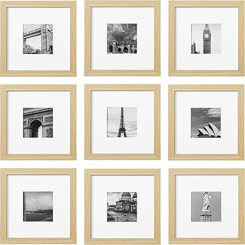eletecpro Juego de 9 marcos de fotos de 8 x 8 pulgadas con paspartú para fotos de 4 x 4 o sin paspartú para 8 x 8 pulgadas, collage cuadrado para