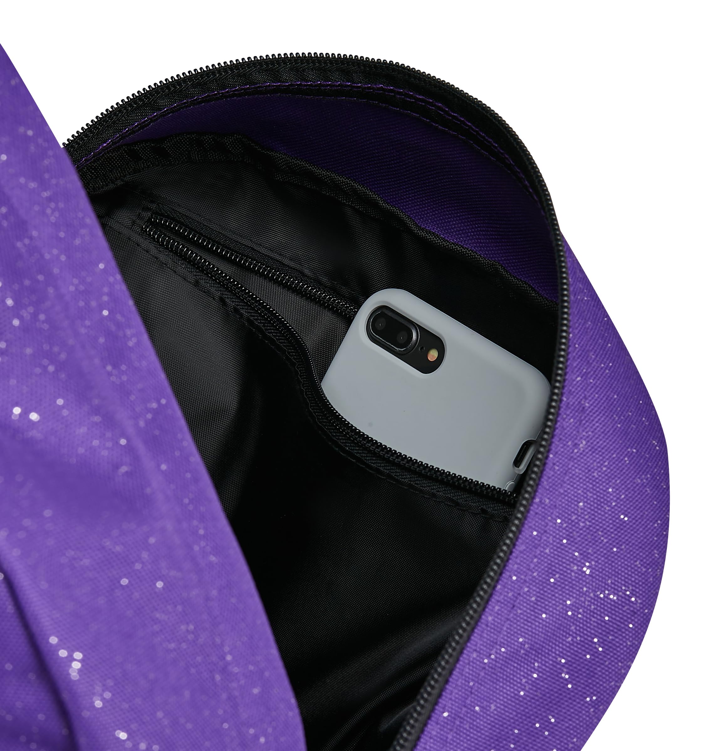 Invicta Zaino Scuola Carlson Shine, Viola, 24 L, Effetto brillantini, Monoscomparto, Tasca interna con zip, Scomparto porta pc ablet, Tasca laterale portaborraccia, Scuola media e superiore, Ragazza