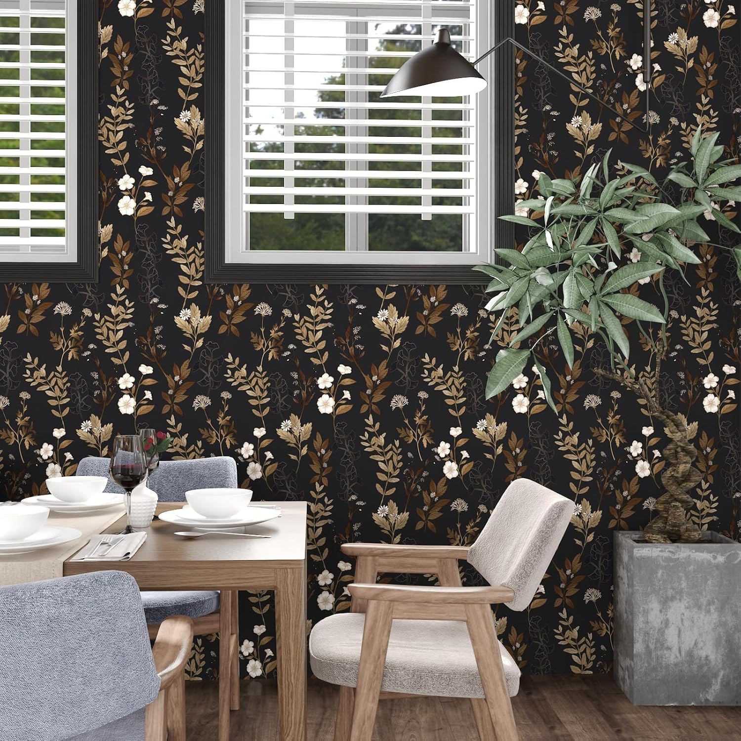 Black Wallpaper Peel and Stick Gold Leaf Contact Paper Black Gold Wallpaper 17.4" x 394" Waterproof Self-Adhesive Wall Covering for Bedroom Countertop Desk Cabinets Decor