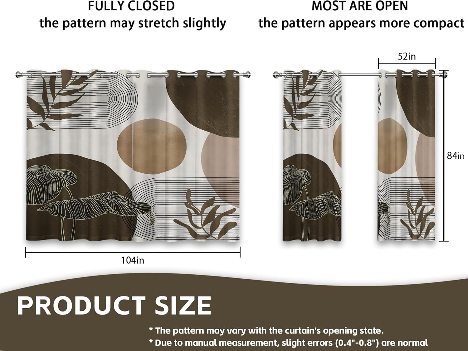 Brown and Beige Blackout Curtains, Light Brown Tan Taupe Boho Mid Century Modern Window Drapes for Bedroom Living Room, 84 inch Length 2 Panels Set, 52x84 inch