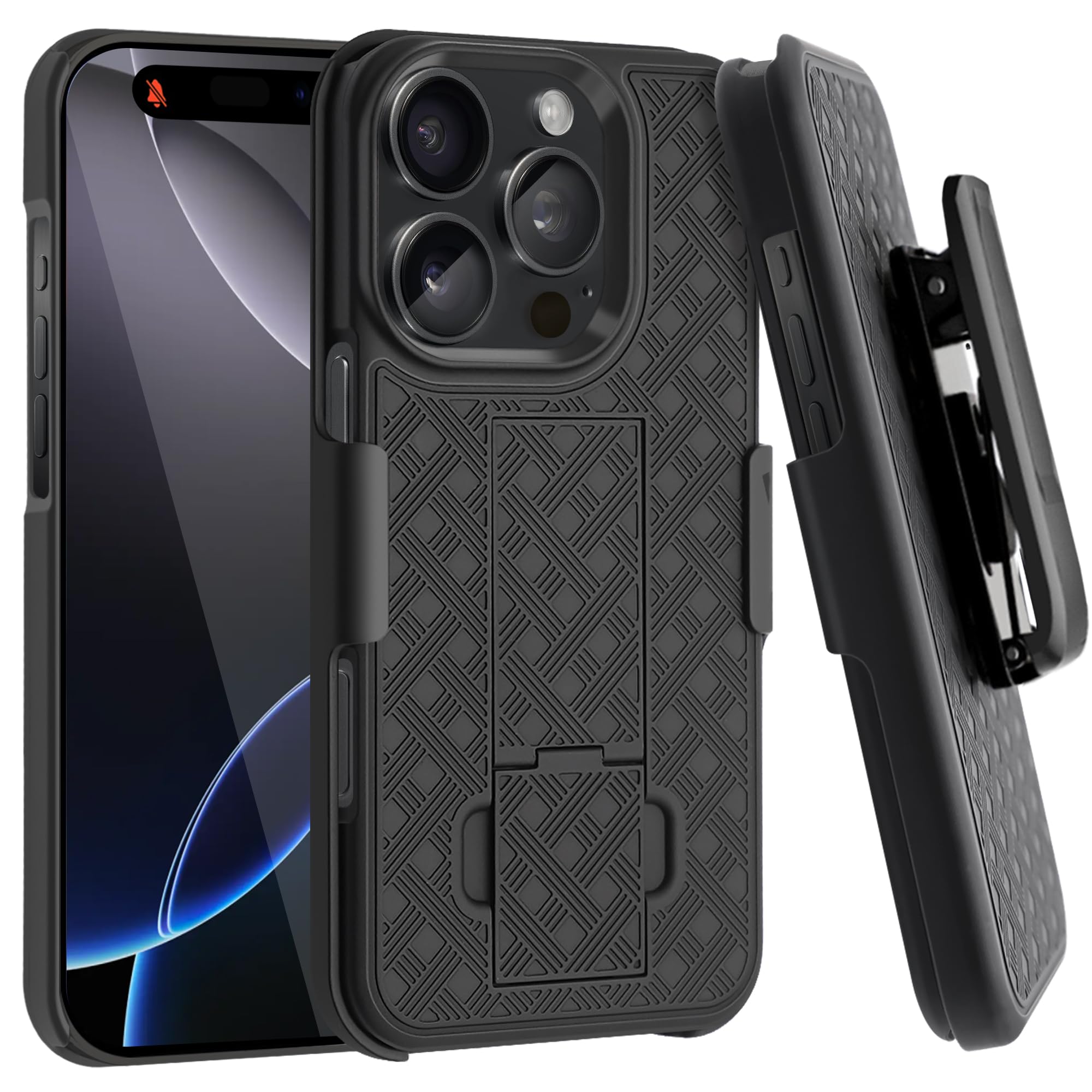Fingic for iPhone 16 Pro Max Case with Belt Clip Holster Case Slim Combo Shell with Kickstand Swivel Holster Rugged Shockproof Antiscratch Fullbody Protective for iPhone 16 Pro Max,6.9" 2024,Black