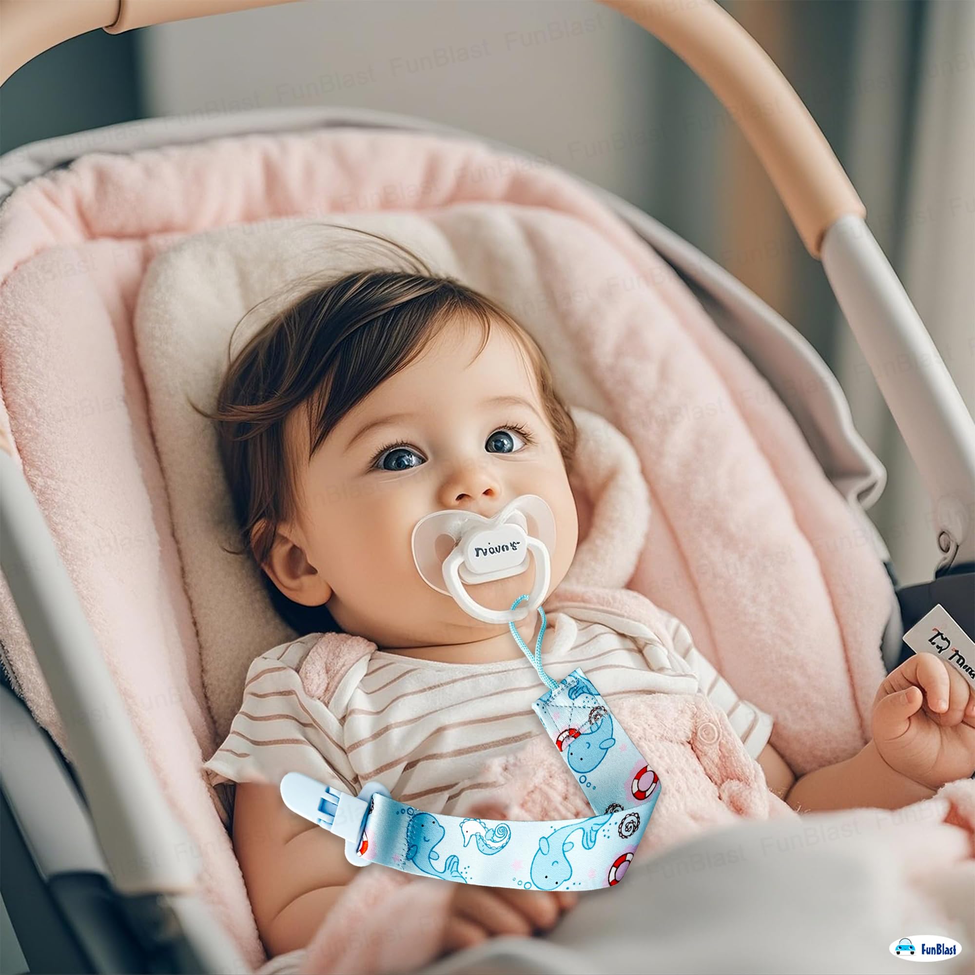 FunBlast Baby Pacifier Clips - Pack of 2 Universal Holder Leash for Teether Toy Teething Ring Soothie, Paci Holder with Clip for 0+ Months Babies, Newborn, Toddlers (Random Color and Design) - Image 5 thumbnail