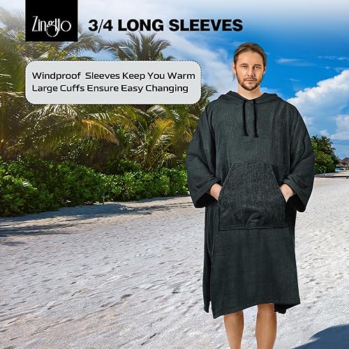 Miniatura 10 de Zingtto Poncho de surf, bata cambiadora, manga 34, extra grande, gruesa, con capucha, poncho para hombres y mujeres, natación en la playa, 43 x 35