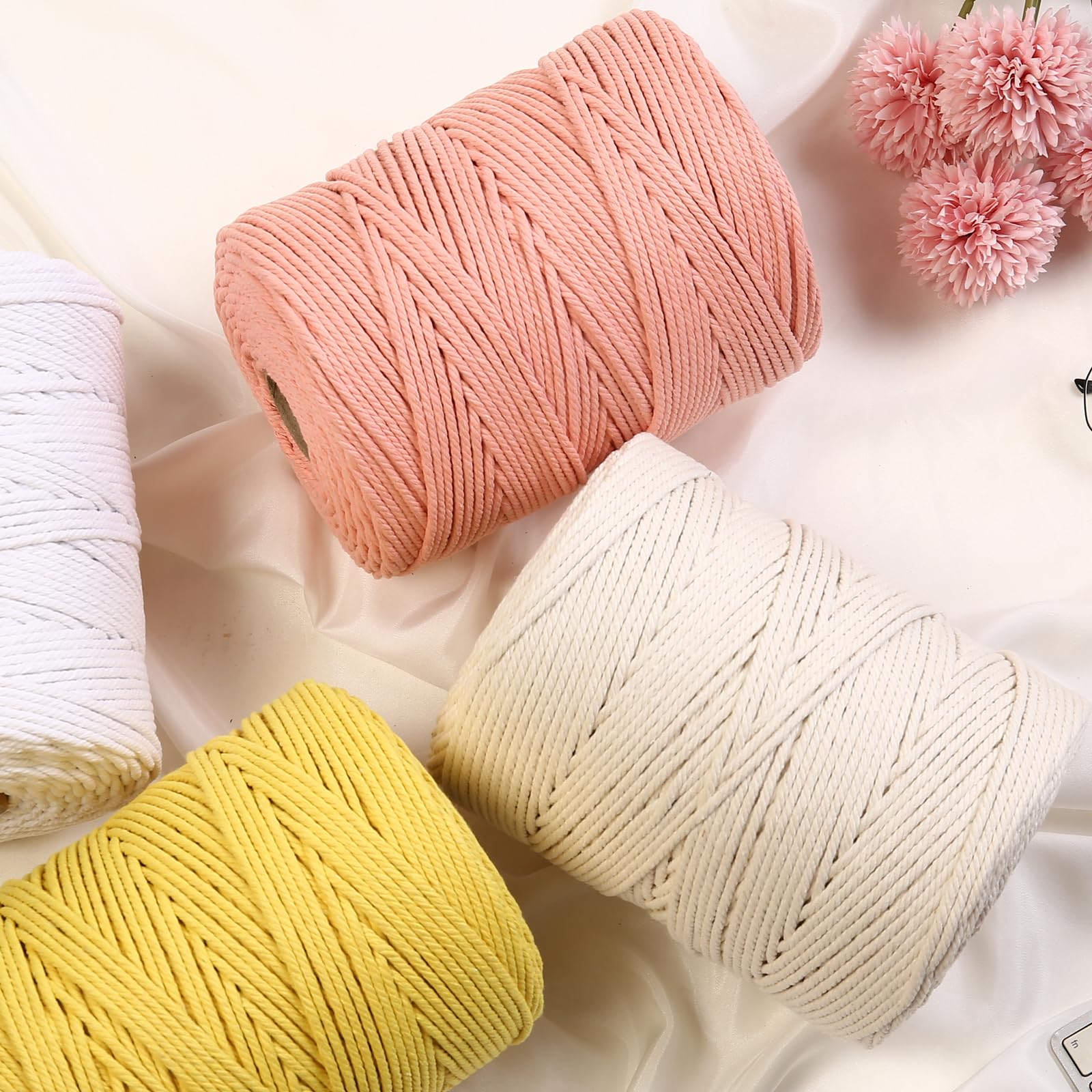 Cordino Macramè In Cotone 4 Mm X 100 M – Naturale E Colorato, Morbido, Per Arazzi E Piante Sospese, Rosa