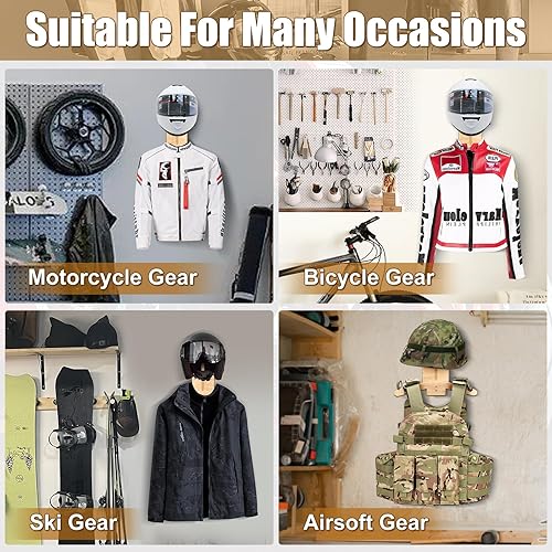 Miniatura 5 de Soporte para casco de motocicleta, soporte de casco de madera montado en la pared con colgador de ropa y gancho, colgador de casco para abrigos de