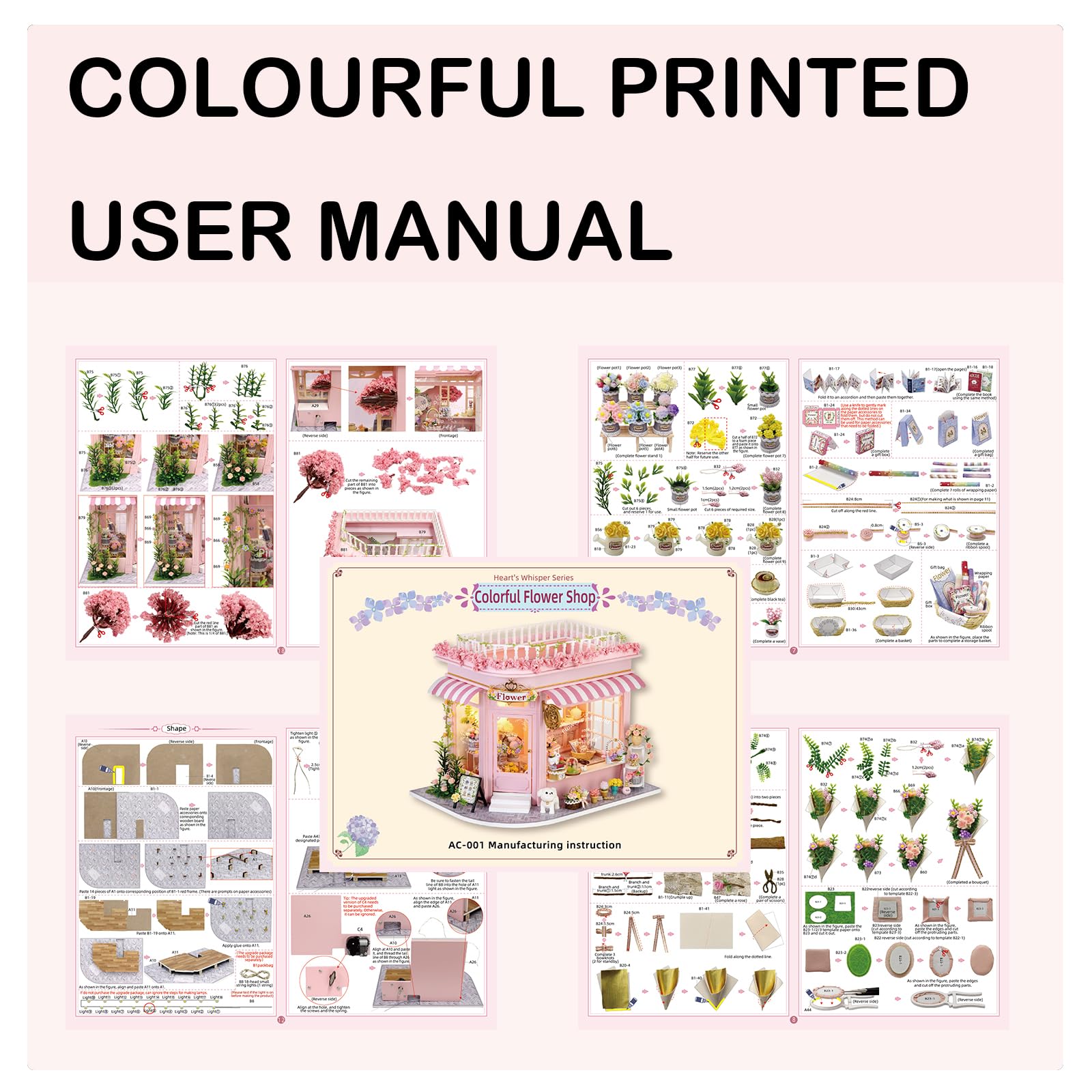 CUTEROOM DIY Zestaw do budowy domku dla lalek z drewna – Kreatywny miniaturowy zestaw domków dla lalek dla dorosłych – Flower Pink World Design