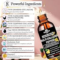 Vista 2 de Gotas líquidas de péptidos de colágeno múltiple para mujeres y hombres - Tipo I, II, III, V, X Péptidos de colágeno hidrolizado, proteínas